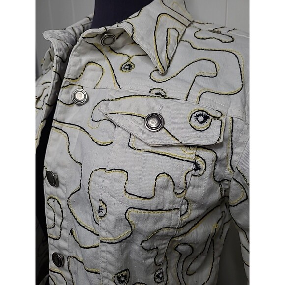 Vintage Ruby Rd Denim Artsy Jacket Womens Size 6 White Black Retro Artsy - Picture 6 of 10
